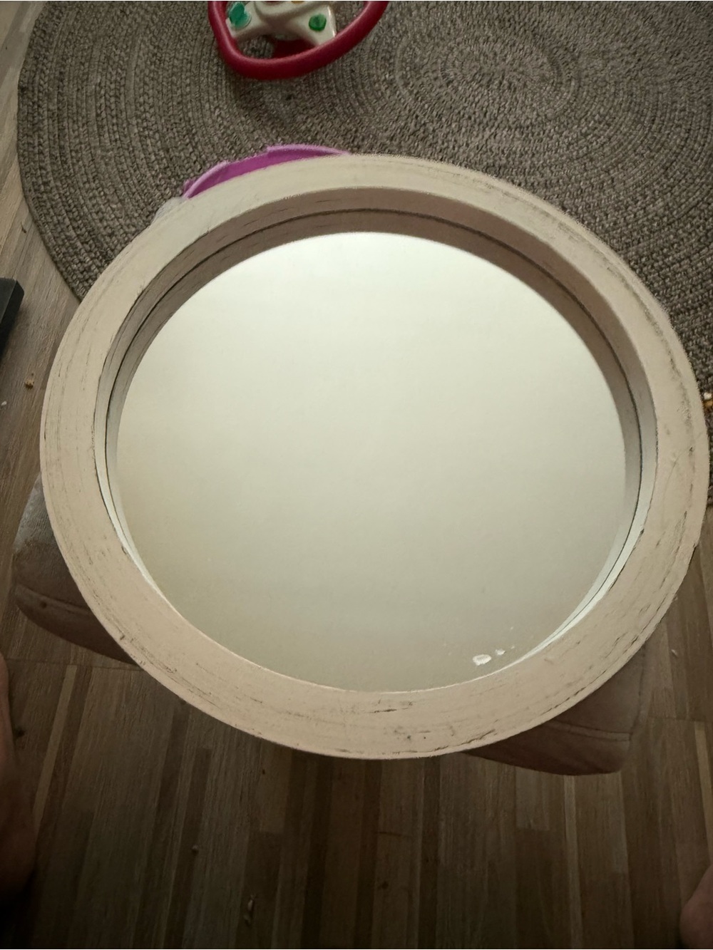 Charming rustic round accent mirror tray